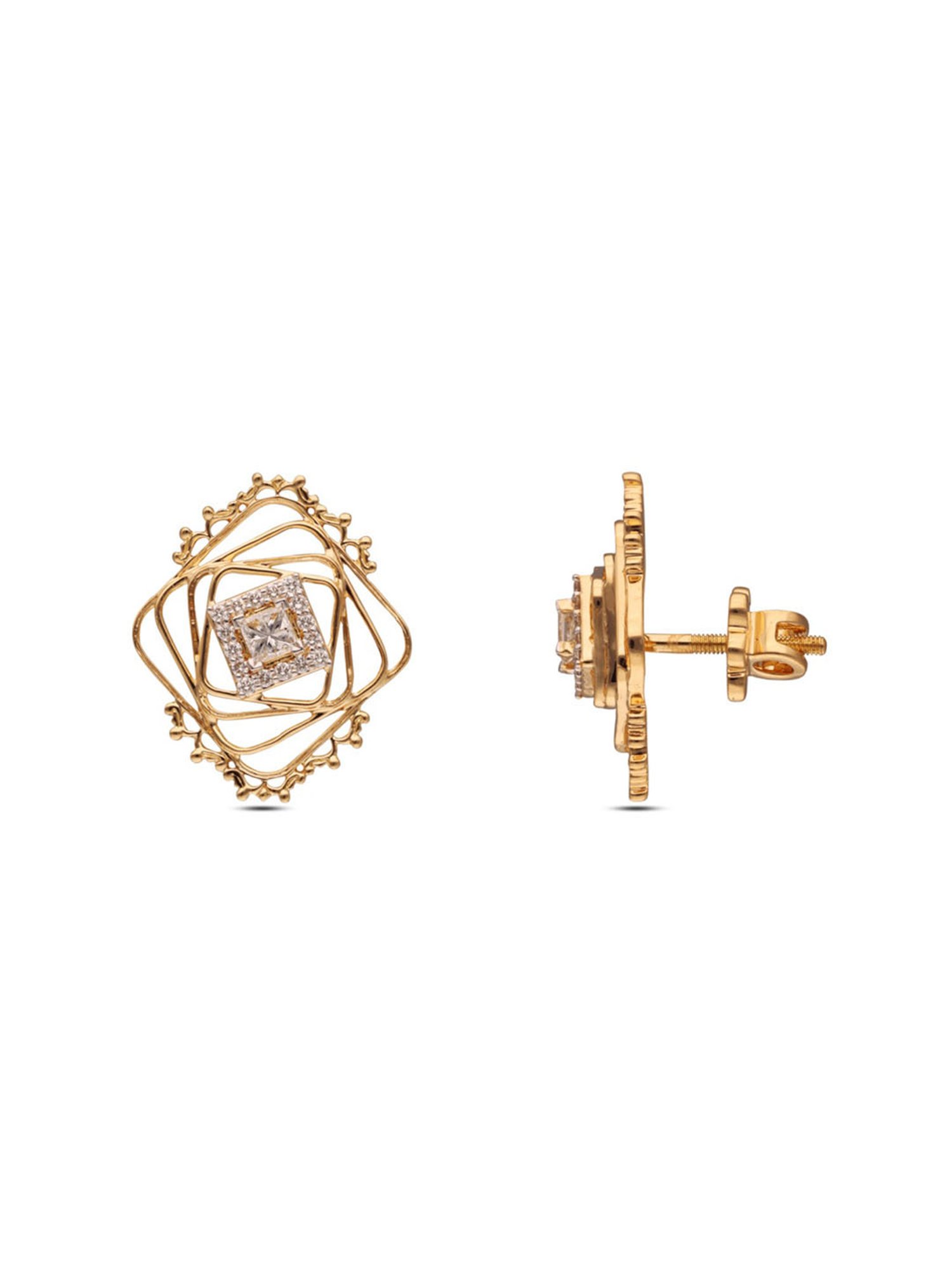 C.Krishniah Chetty 18k Gold & Diamond with Gemstones Stud Earrings for Women