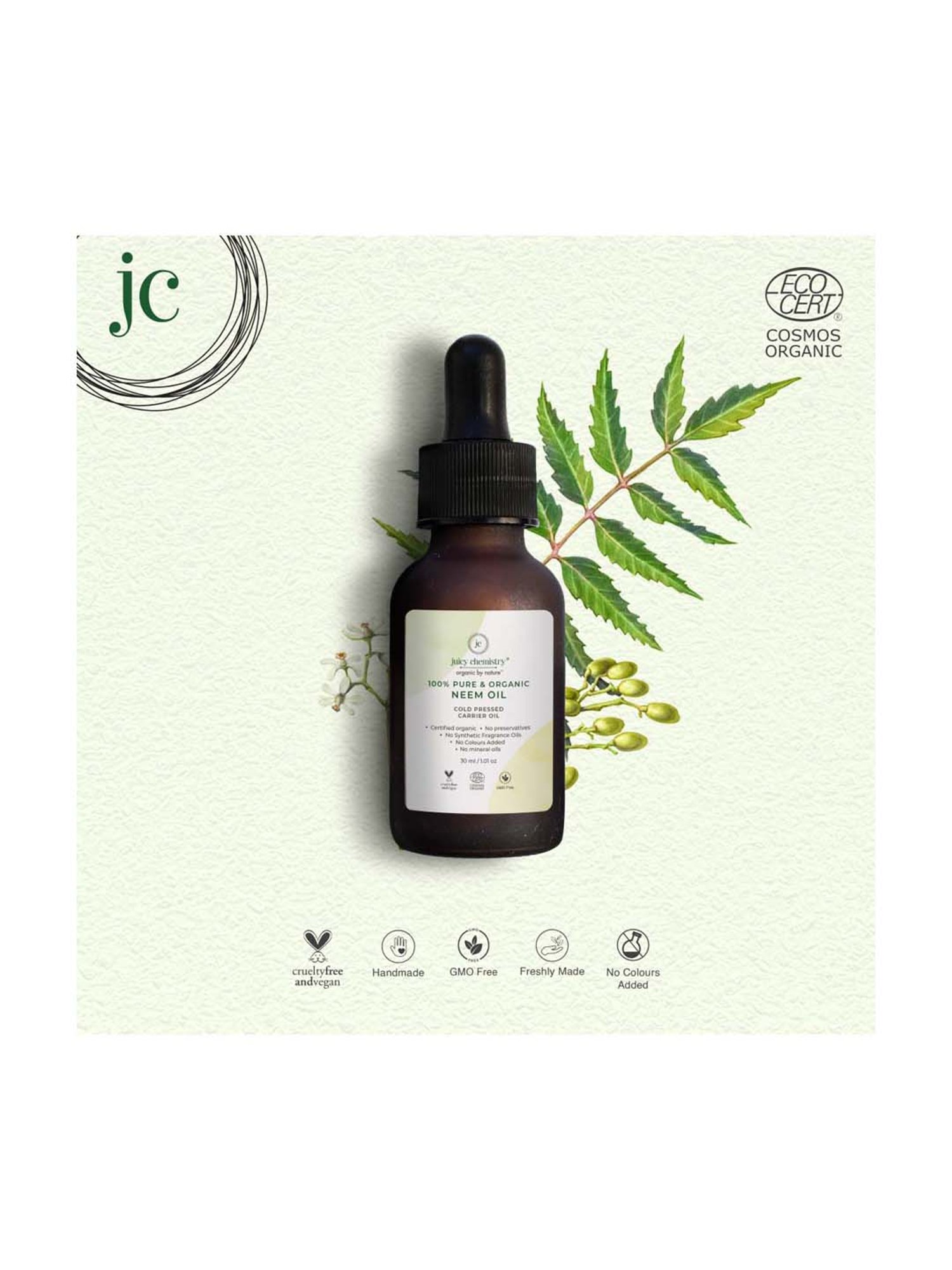 Juicy Chemistry Neem Cold Pressed Carrier Oil - 30 ml