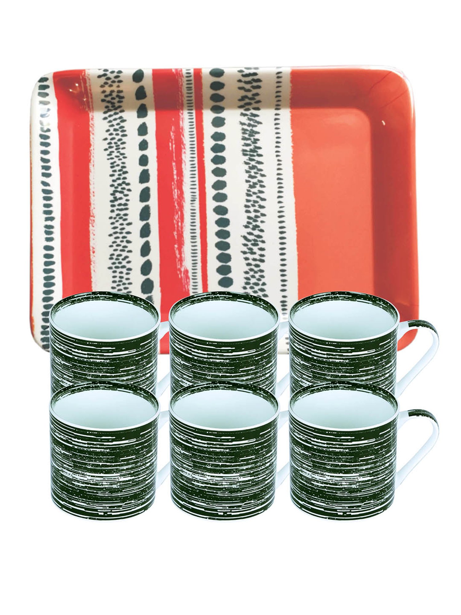 Goodhomes Multicolor Melamine Coffee Mug (220 ml) with Tray - Set of 7