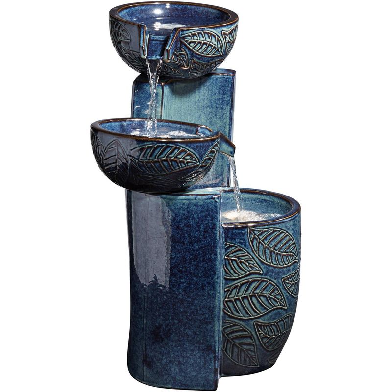 John Timberland Outdoor Floor Water Fountain with Light LED 26" High Cascading Bowls for Yard Garden Patio Deck Home