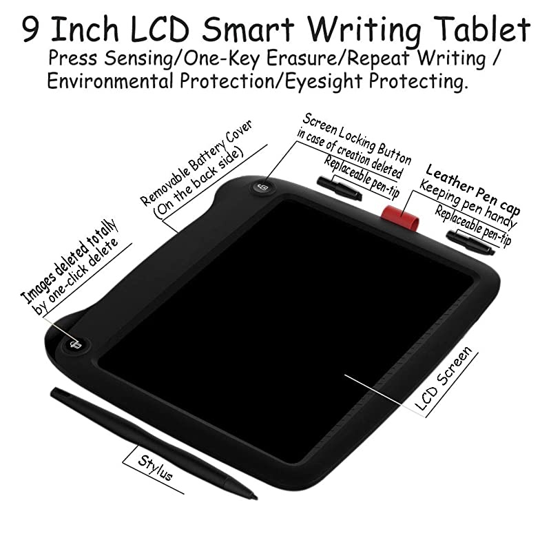 9 inch Writing ampDrawing Board Doodle Board Toys for Kids  Birthday Gift for 45 Years Old Kids LCD Writing Tablet with Stylus Smart Paper for Drawing Writer sBlack
