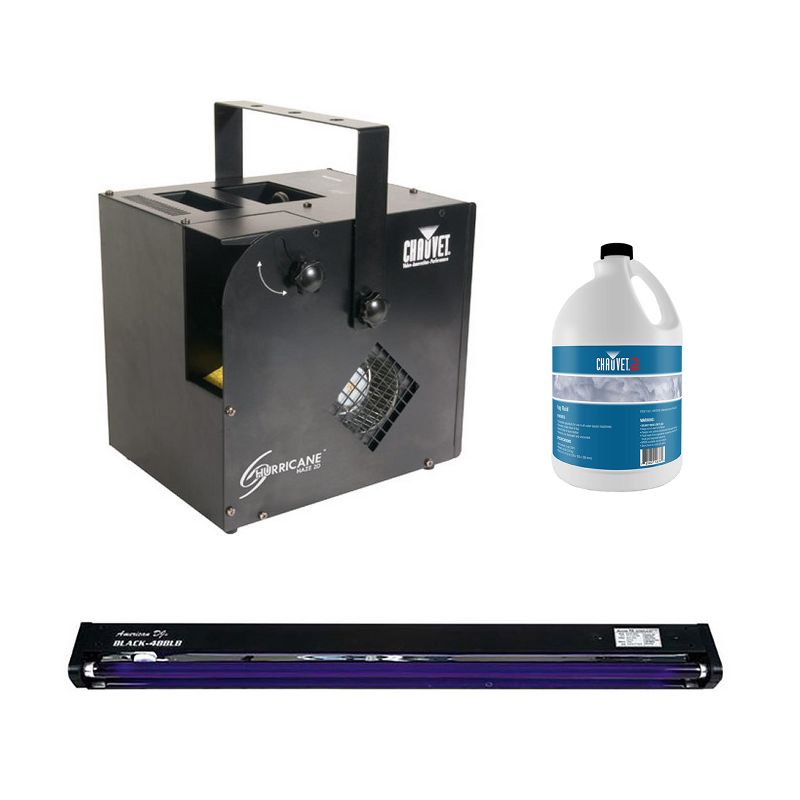 Chauvet DJ Hurricane Haze 2D Water Smoke/Fog Machine, Black Light, & Fog Juice