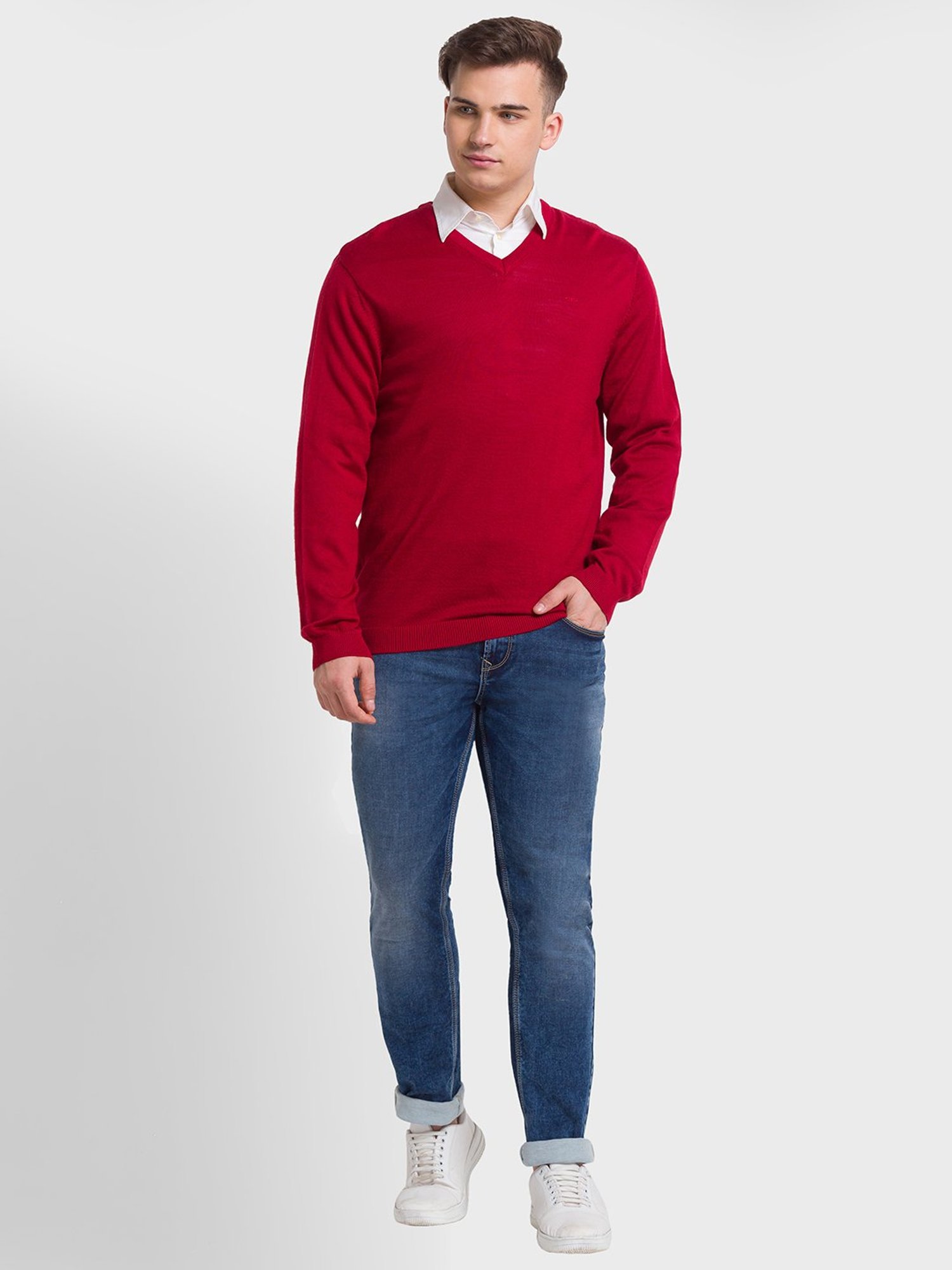 ColorPlus Red Tailored Fit Sweaters