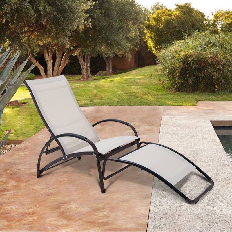 Outdoor Aluminum Adjustable Chaise Lounge Rocking Chair - Tan - Crestlive Products