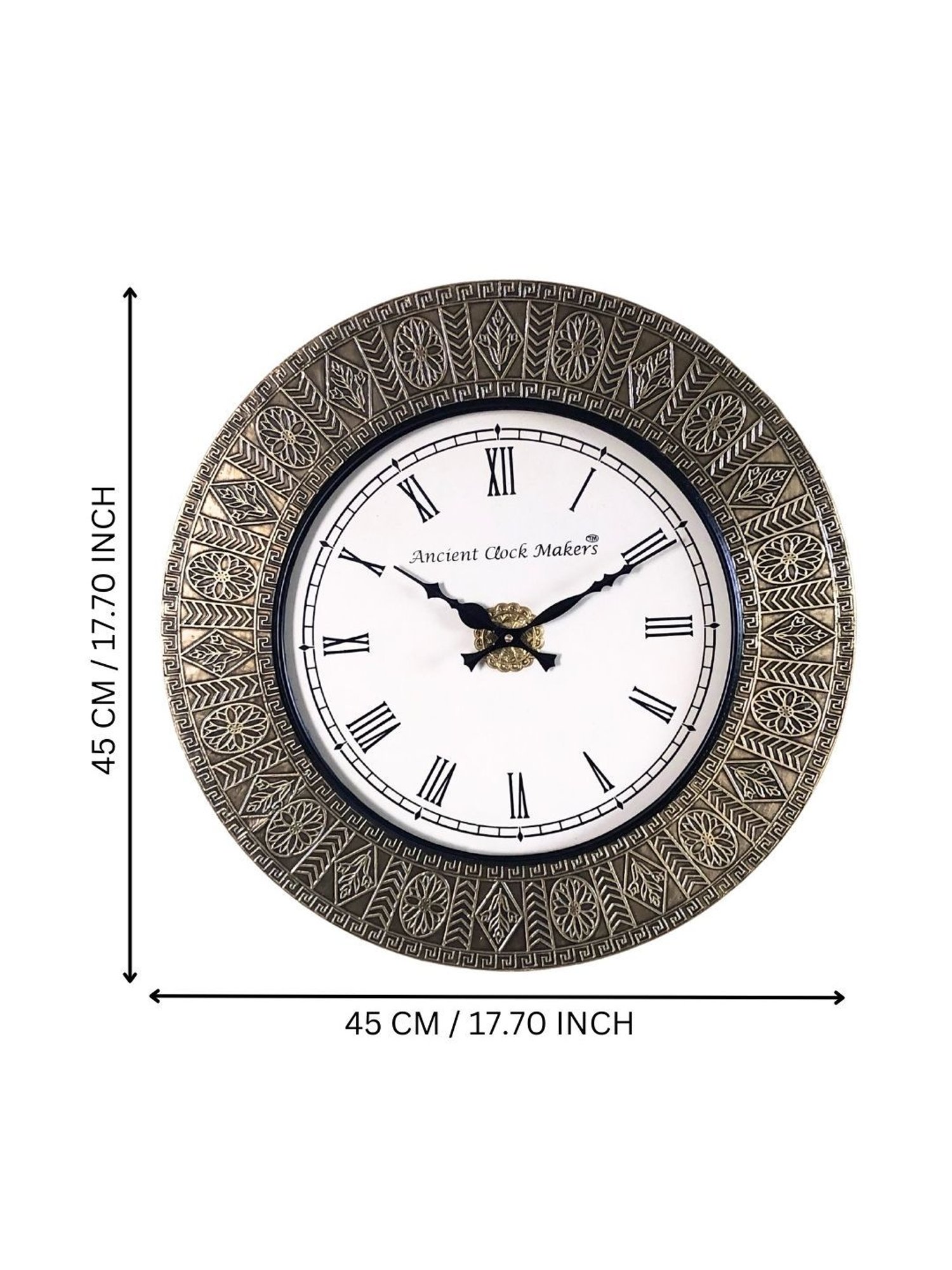 Ancient Clock Makers Round Black & Brass Wood Wall Clock