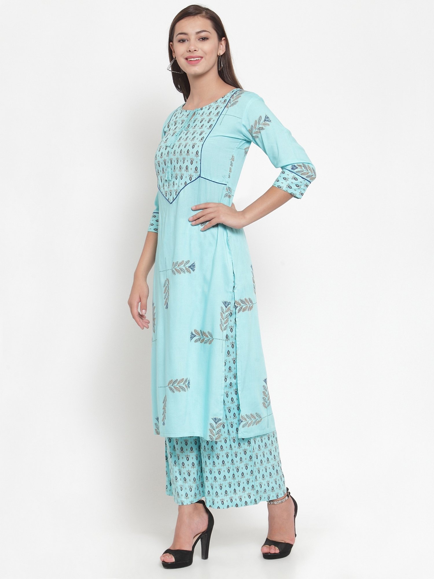 Indibelle Blue Printed Straight Kurta