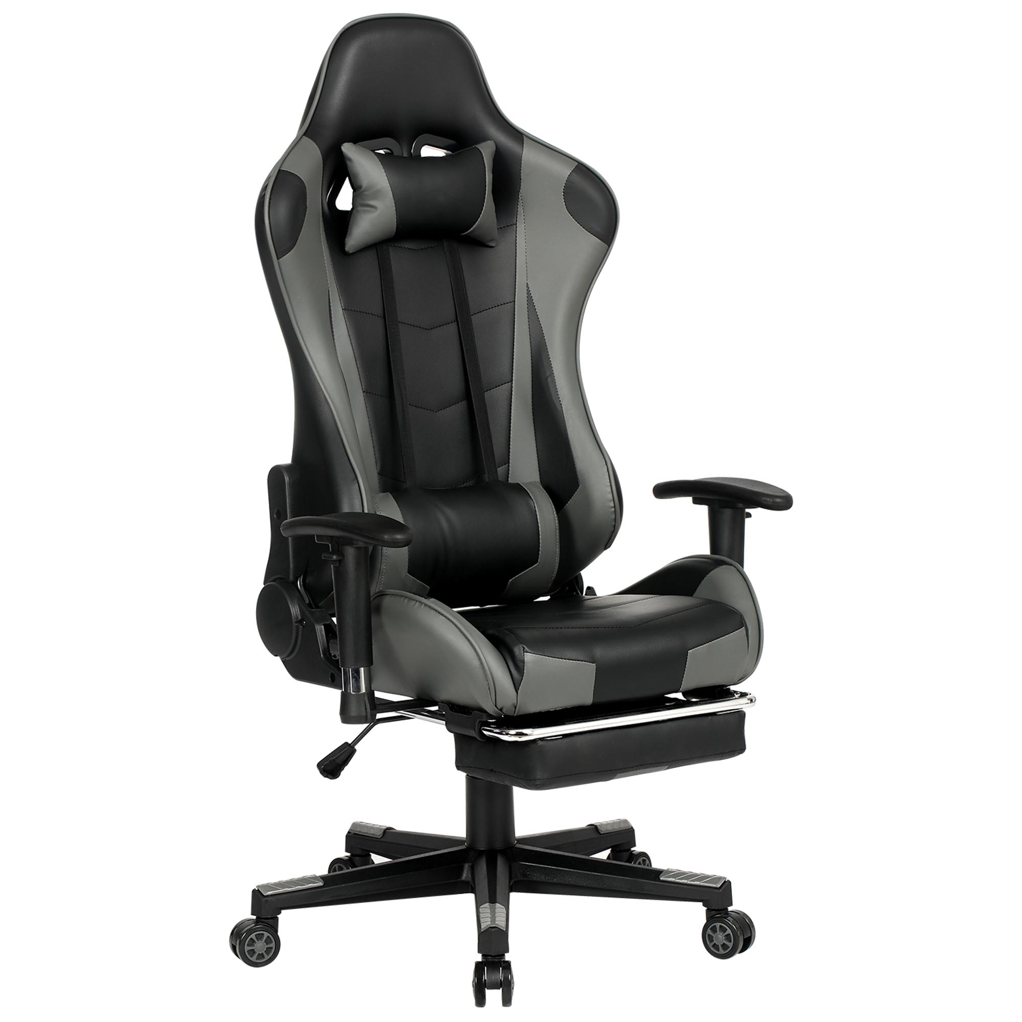 Ergonomic Gaming Chair | Home Office Chair | Adjustable Swivel Leather Computer Chair | High Back Desk Chair with Smooth PU Leather,Headrest,Footrest,Lumbar Support and Tilt Locking Mechanism  Pillow