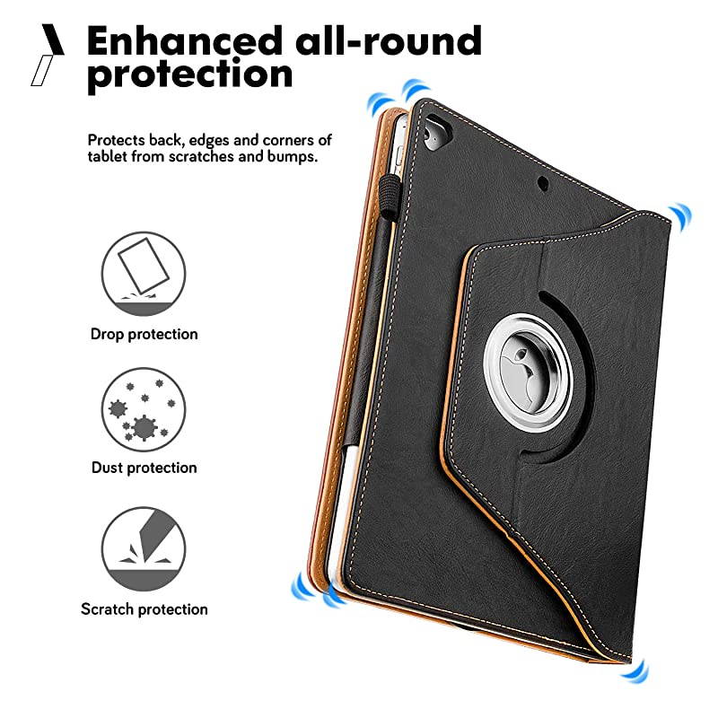 New iPad 7th Generation Tablet Leather Case 102inch2019 Releases 360 Degree Rotating MultiAngle Viewing Folio Stand Cases with Pencil Holder for iPad 102 7th Gen BlackBrown