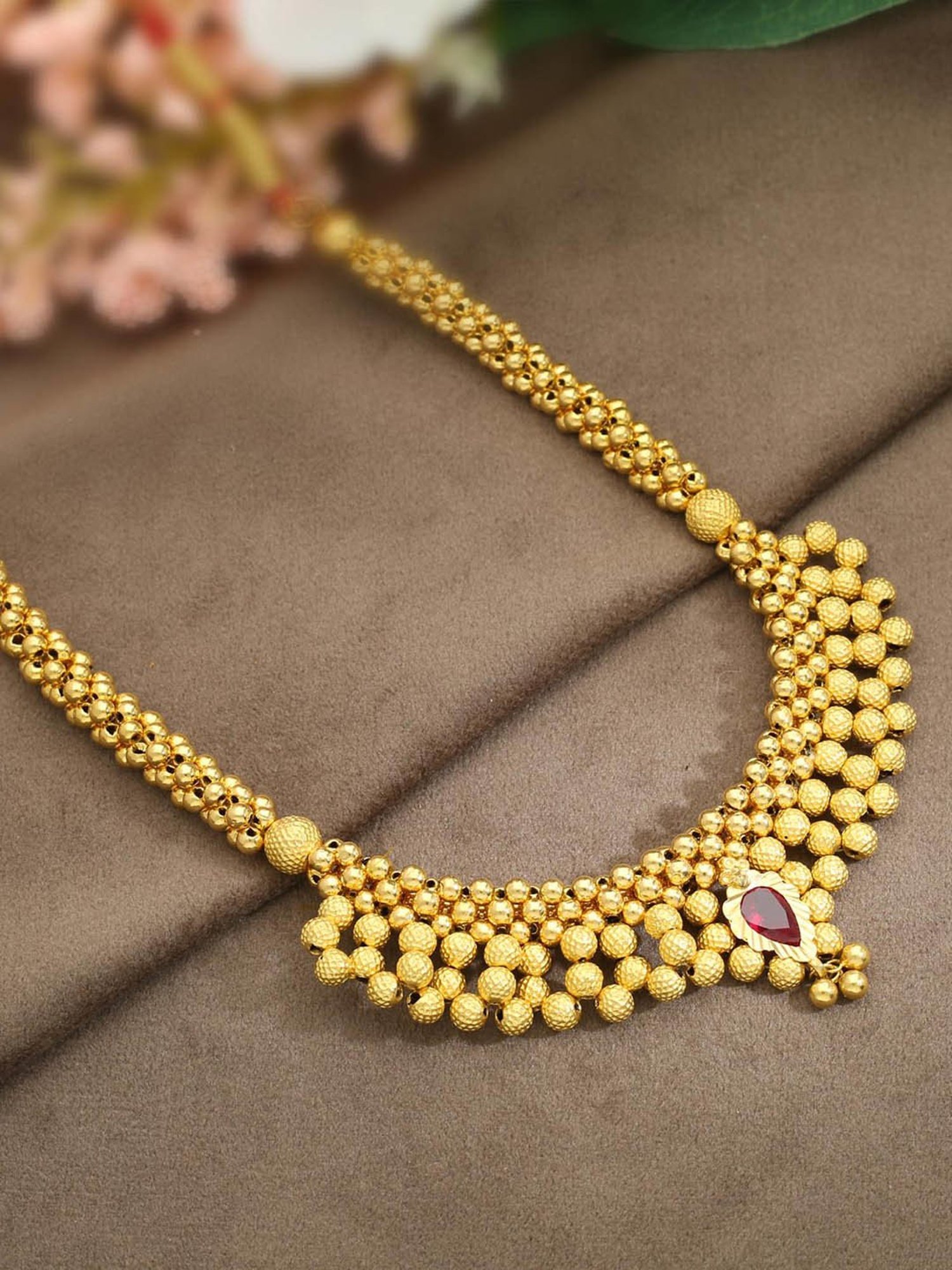 Malabar Gold and Diamonds 22k Gold Semi-Long Tushi Matinee Necklace For Women