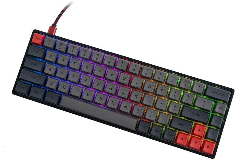 EPOMAKER GK68X 68 Keys Hot-swap RGB Mechanical Keyboard with Split Spacebar Module, Dye-subbed PBT GSA Keycaps, 3Fn Programmable Macros for Mac/Win/Android/iOS (Gateron Red Switch, Grey Black)