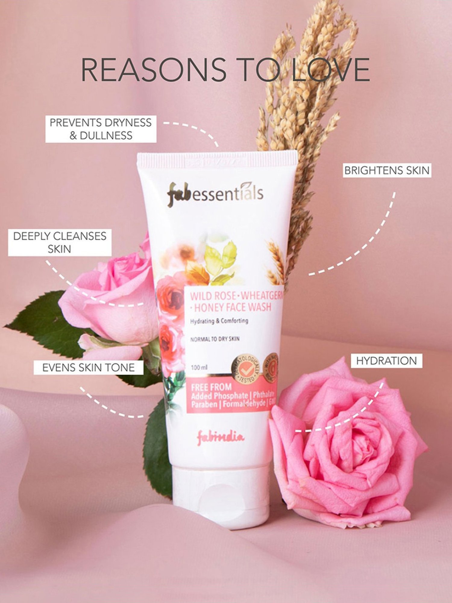 Fabessentials Wild Rose, Wheatgerm & Honey Face Wash - 100 ml