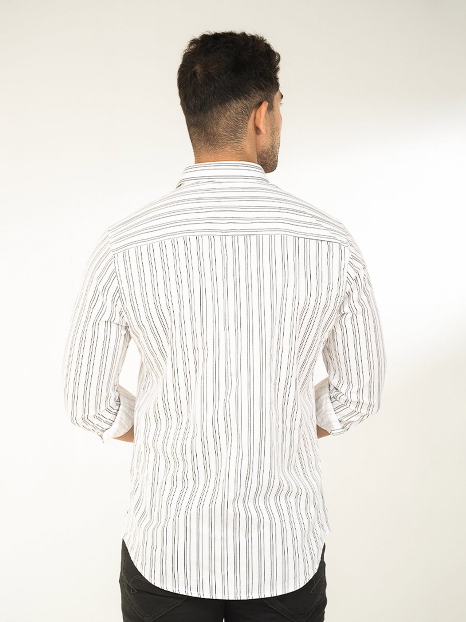 The Bleu Label White Slim Fit Striped Shirt