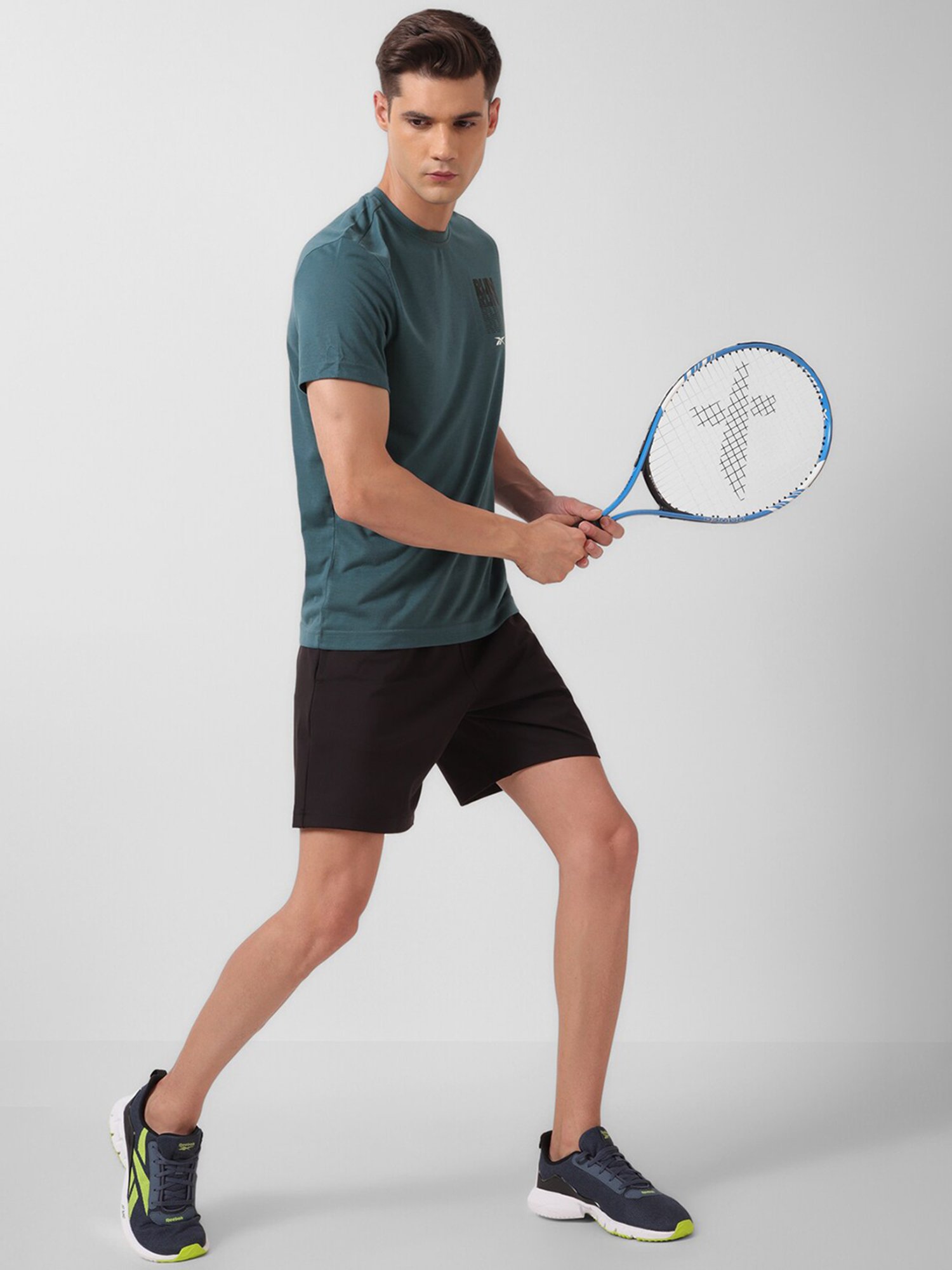 Reebok Teal Green Regular Fit Printed Sports T-Shirt