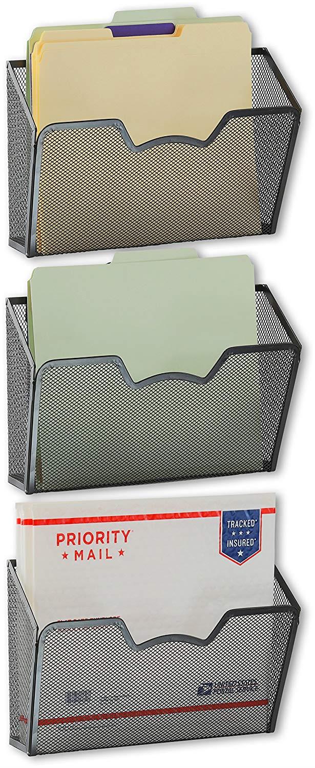 3 Pack - SimpleHouseware Wall Mount Single Pocket File Organizer Holder, Black