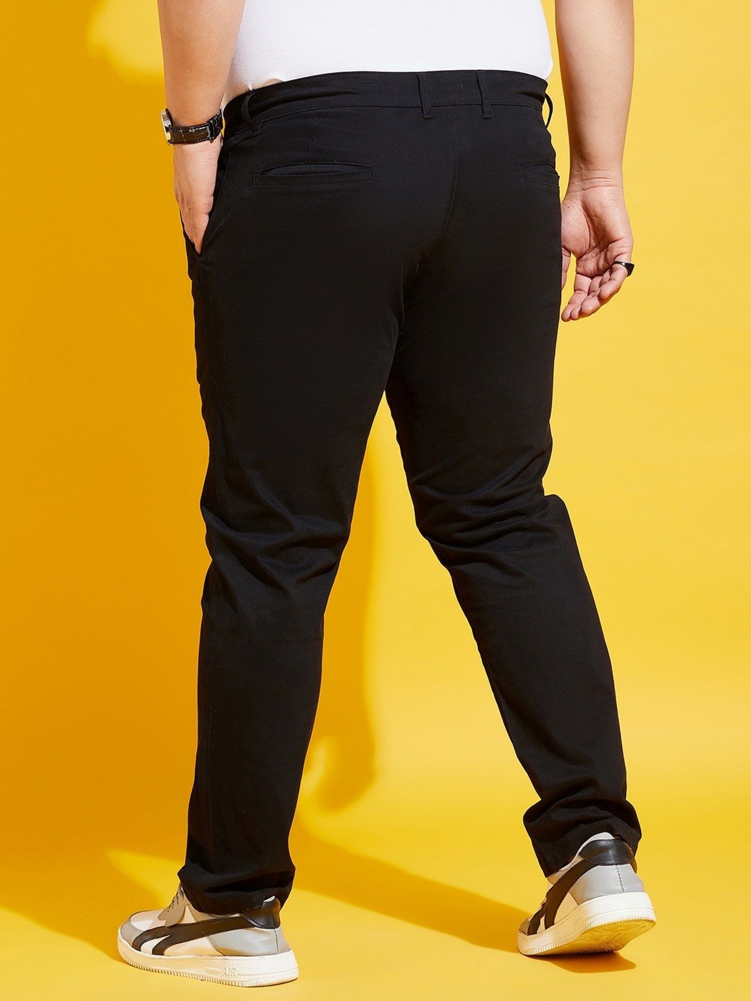 Bigbanana Plus Size Black Cotton Regular Fit Trousers