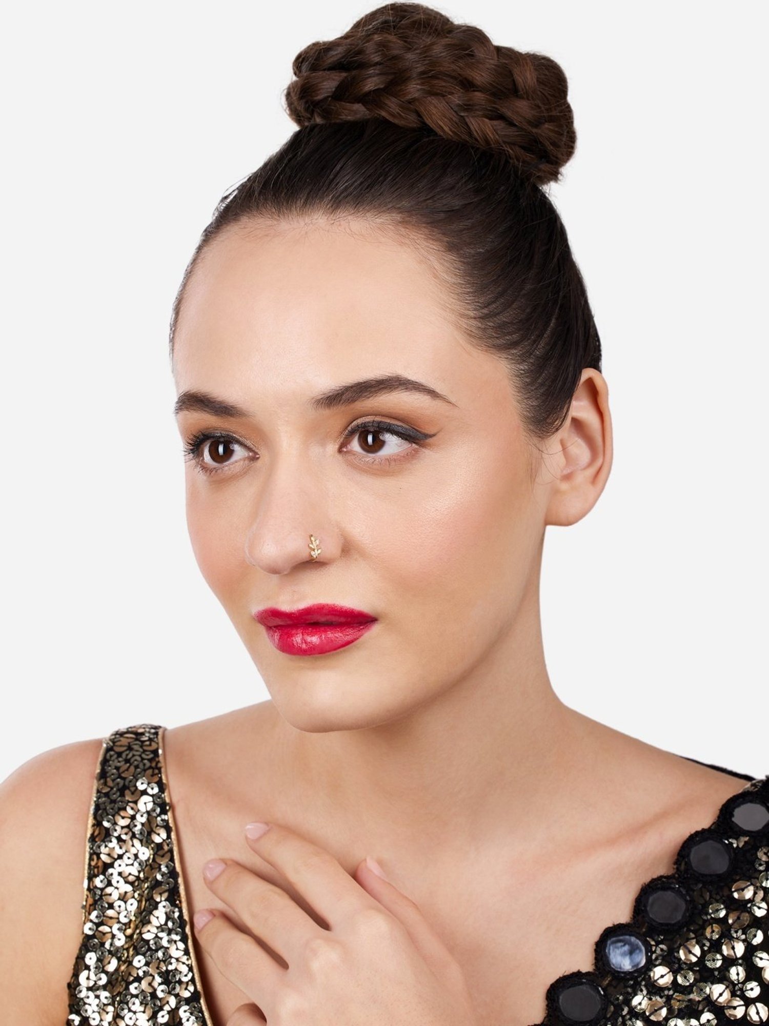 Zaveri Pearls Set of 3 Gold Tone Cubic Zirconia Contemporary Brass Clip On Nose Pins-ZPFK17365