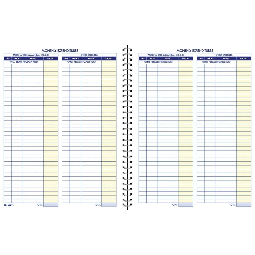 Adams AFR71 Monthly Bookkeeping Record Spiral Bound - White Sheet(s) - Blue, Yellow Print Color - 1 Each