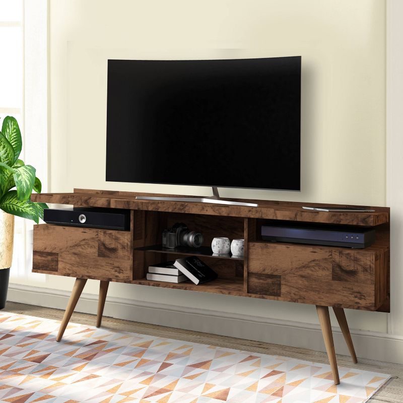 Wooden Entertainment TV Media Stand with 4 Open Compartments for TVs up to 60" Brown - The Urban Port