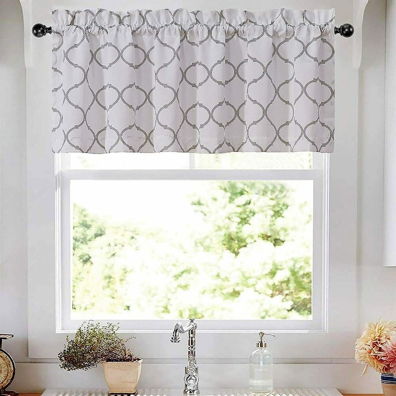 Kate Aurora Shabby Chic White & Gray Trellis Clover Rod Pocket Window Valance - 56 in. W x 15 in. L, White/Gray