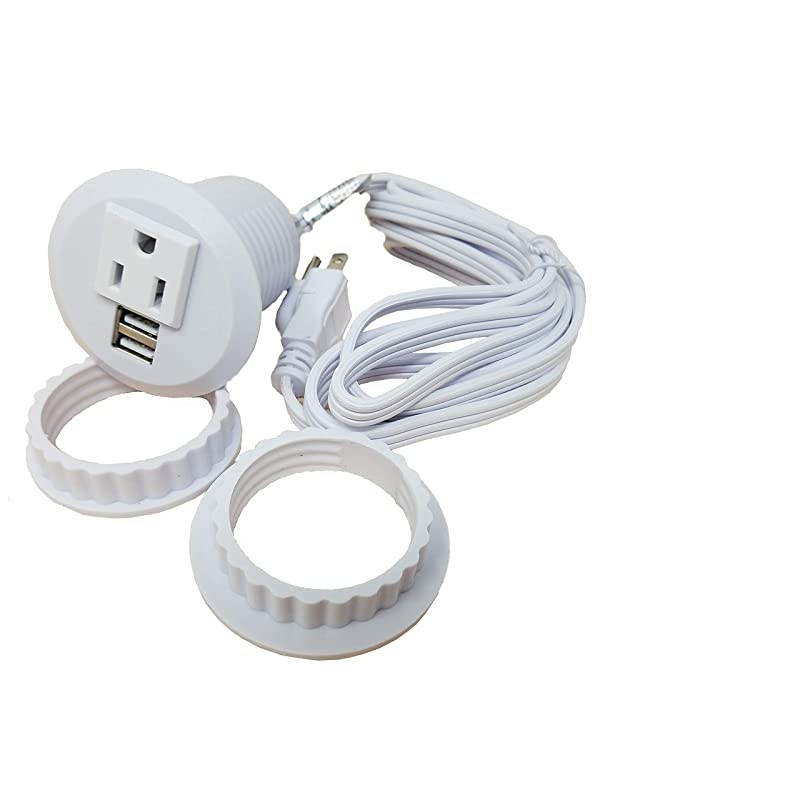 UL Listed  inDesk Power Center Table Top Grommet Furniture Power Data Hub2 USB Port Conference Table Connetivity Box White 2 No Drilling Required 6ft Power Cord