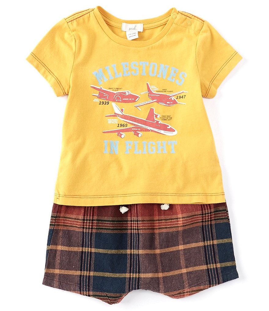 Peek Baby Boys 3-24 Months Short-Sleeve Take Flight Tee & Plaid Woven Shorts Set