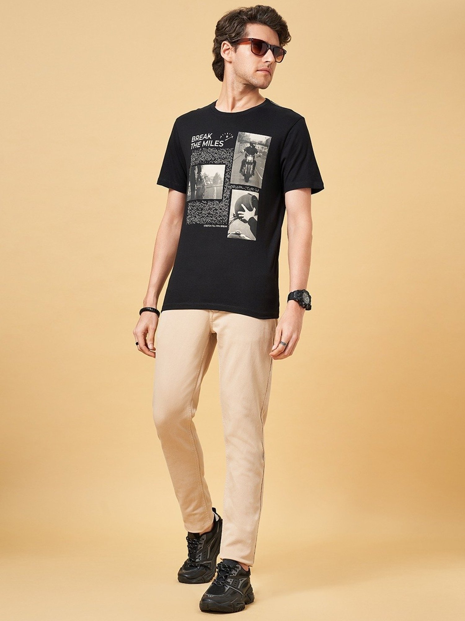 Sf Jeans By Pantaloons Black Slim Fit Printed T-Shirt
