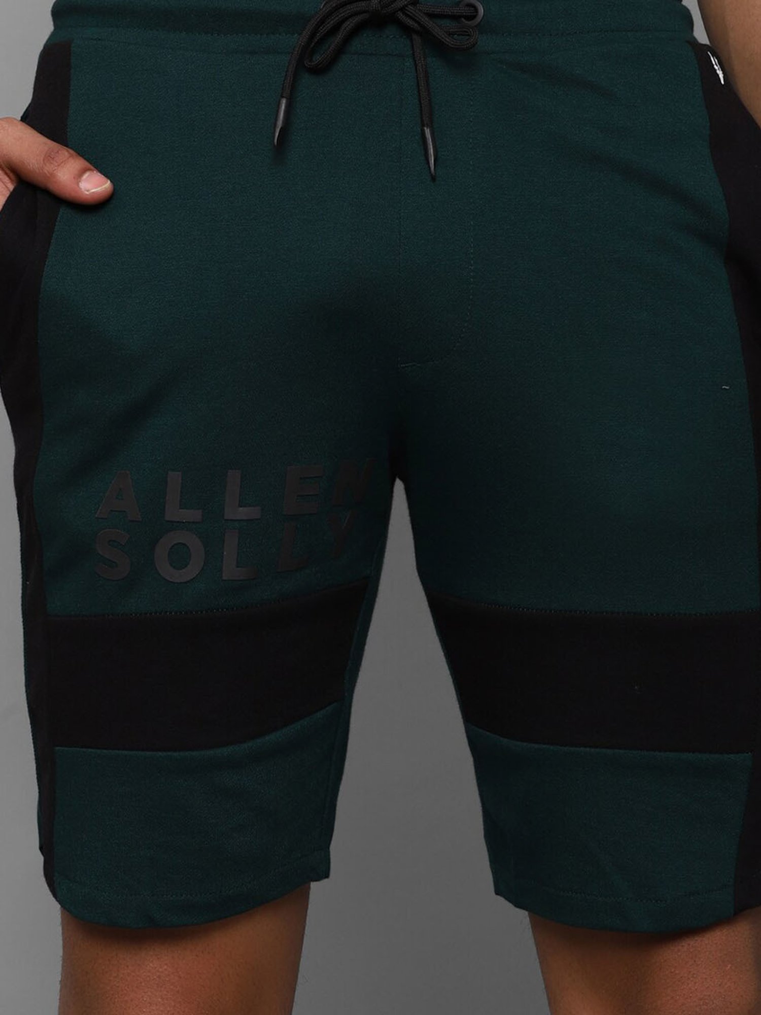 Tribe by Allen Solly Green & Black Regular Fit Colour Block Shorts