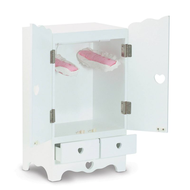 Melissa & Doug White Wooden Doll Armoire Closet With 2 Hangers (12 x 20 x 9 inches)