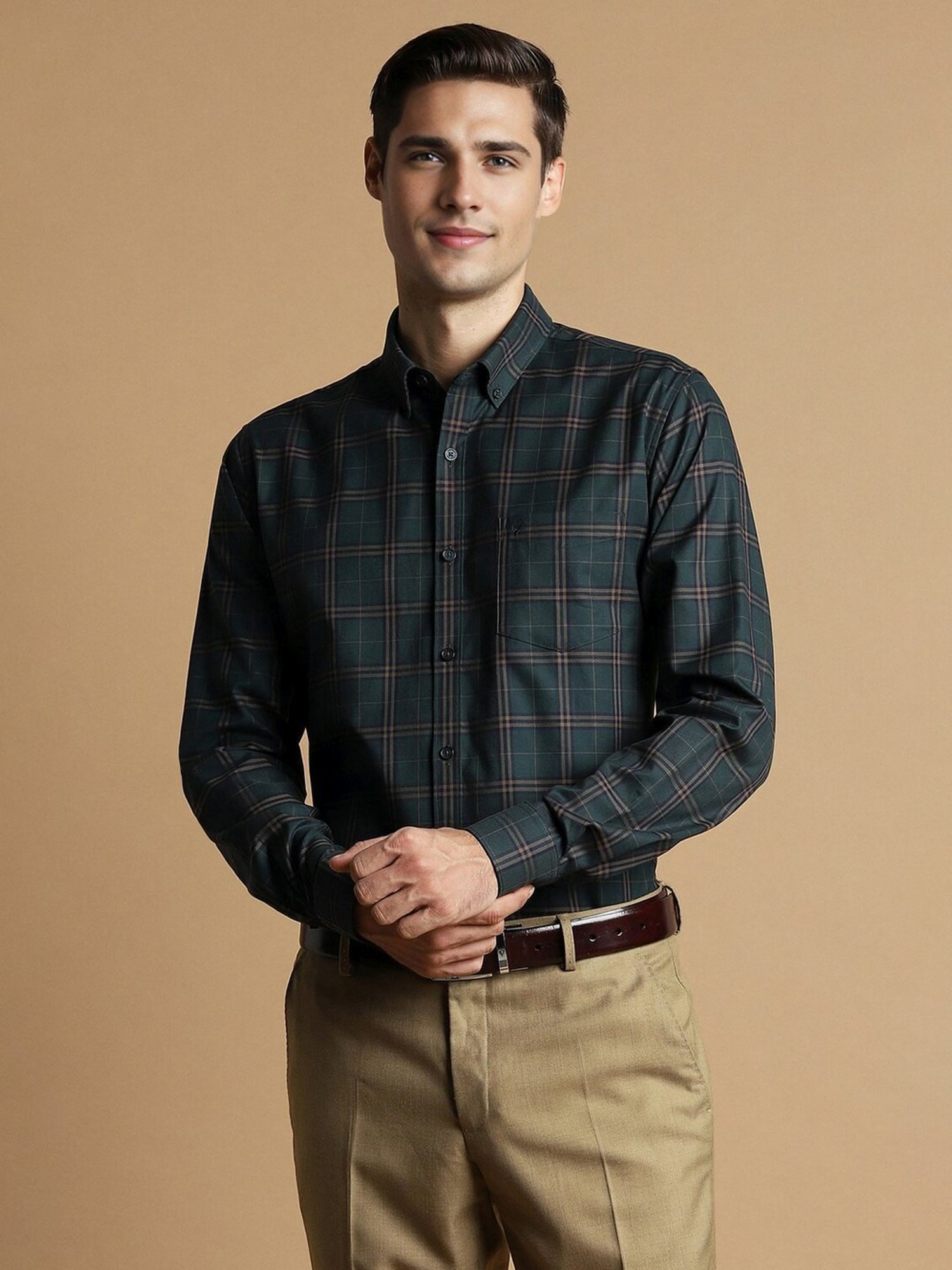 Arrow Sport Dark Green Cotton Slim Fit Shirt