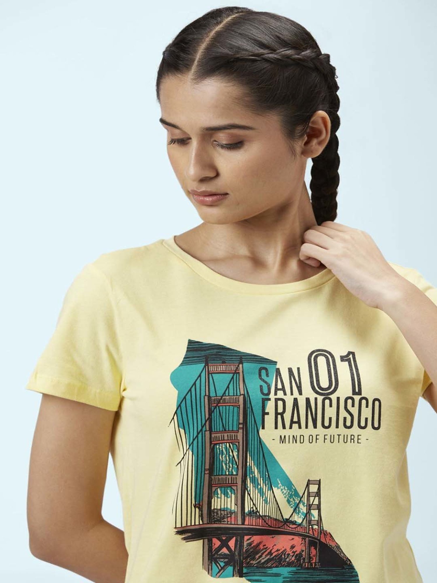 Ajile by Pantaloons Yellow Cotton Graphic Print Sports T-Shirt