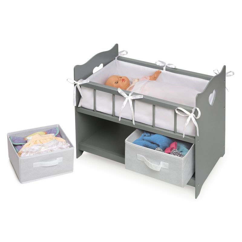 Badger Basket Doll Crib with Two Baskets and Free Personalization Kit - Executive Gray
