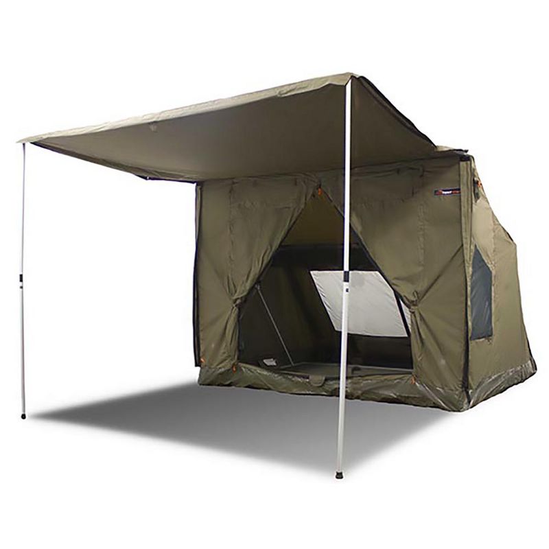 Oztent RV-4 Heavy Duty Waterproof Camping Tent, Comfortable 4-5 Family Tent, Instant Set Up Camping Tent Shelter with Attached Sun Awning, Green