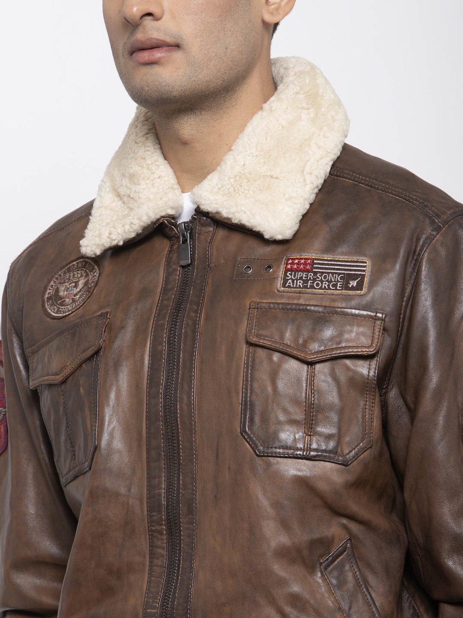 Teakwood Leathers Brown Shirt Collar Leather Jacket