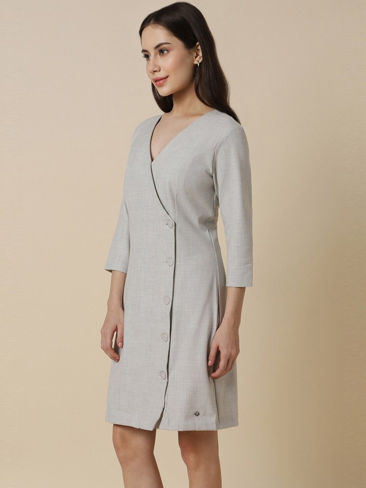 Allen Solly Grey Chequered Shift Formal Dress
