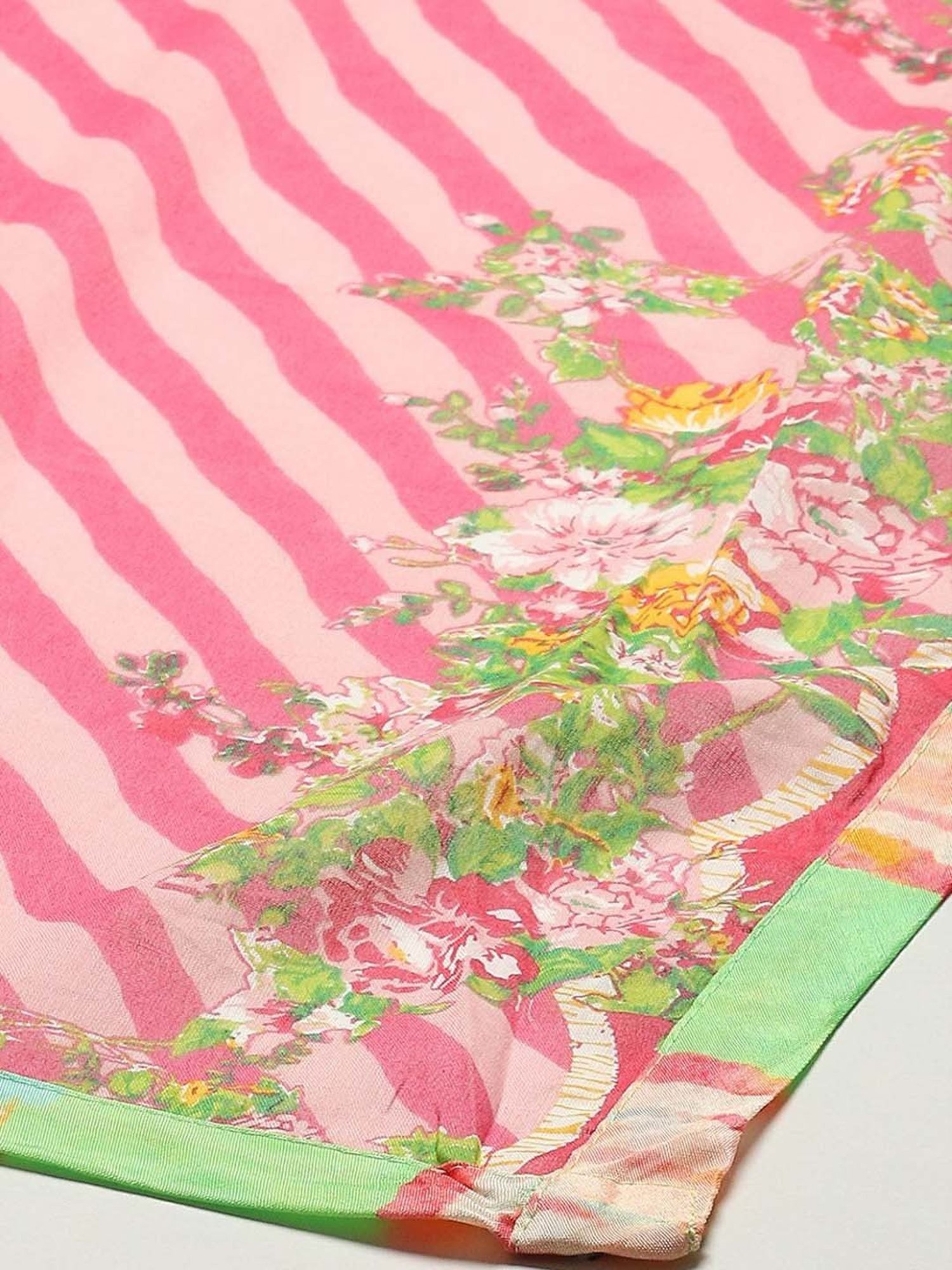 Biba Pink & Green Cotton Printed Kurti Salwar Set With Dupatta