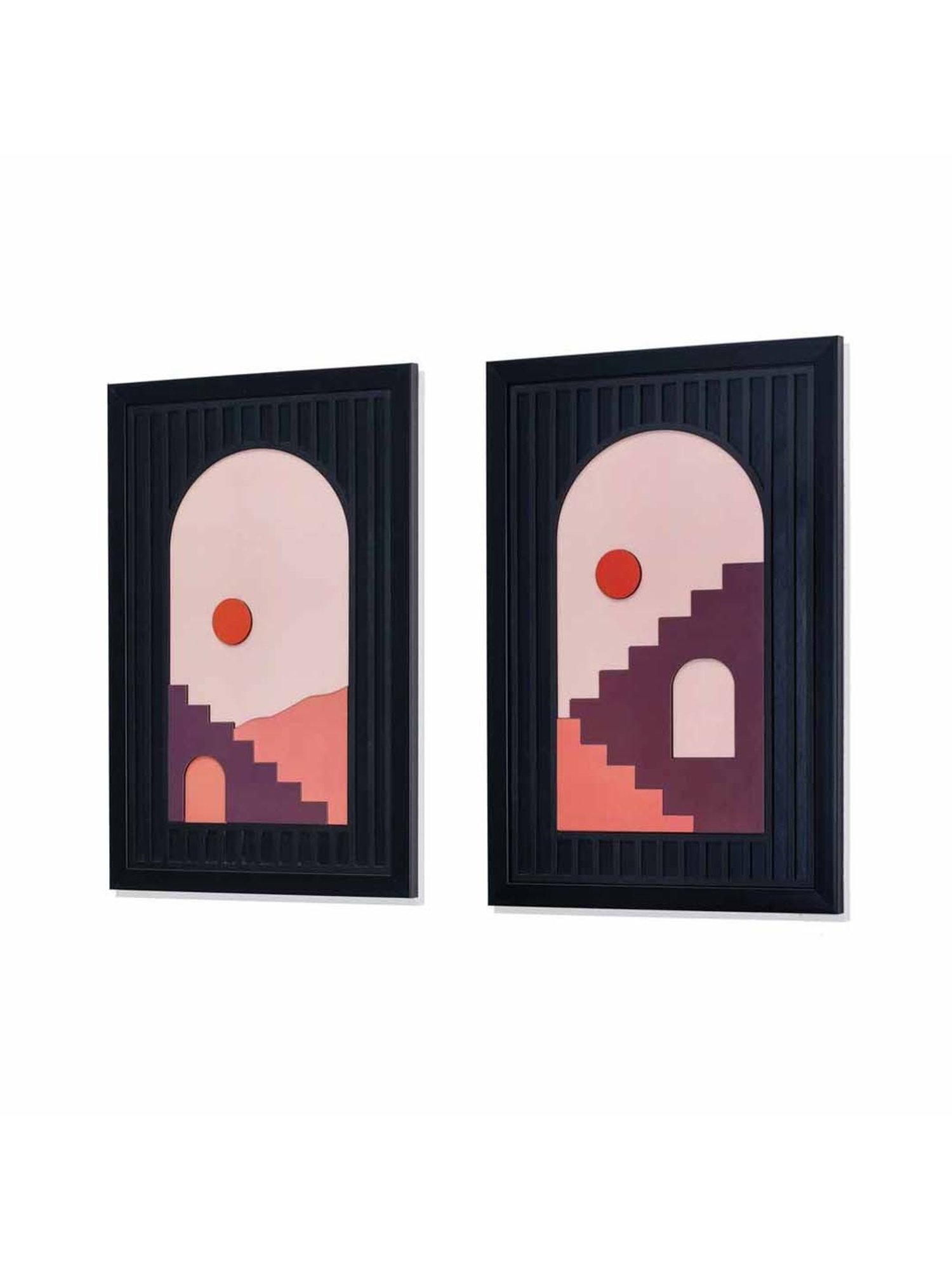 @Home Brown Mdf Boho Arch 3D Wall Paintings - Set of 2