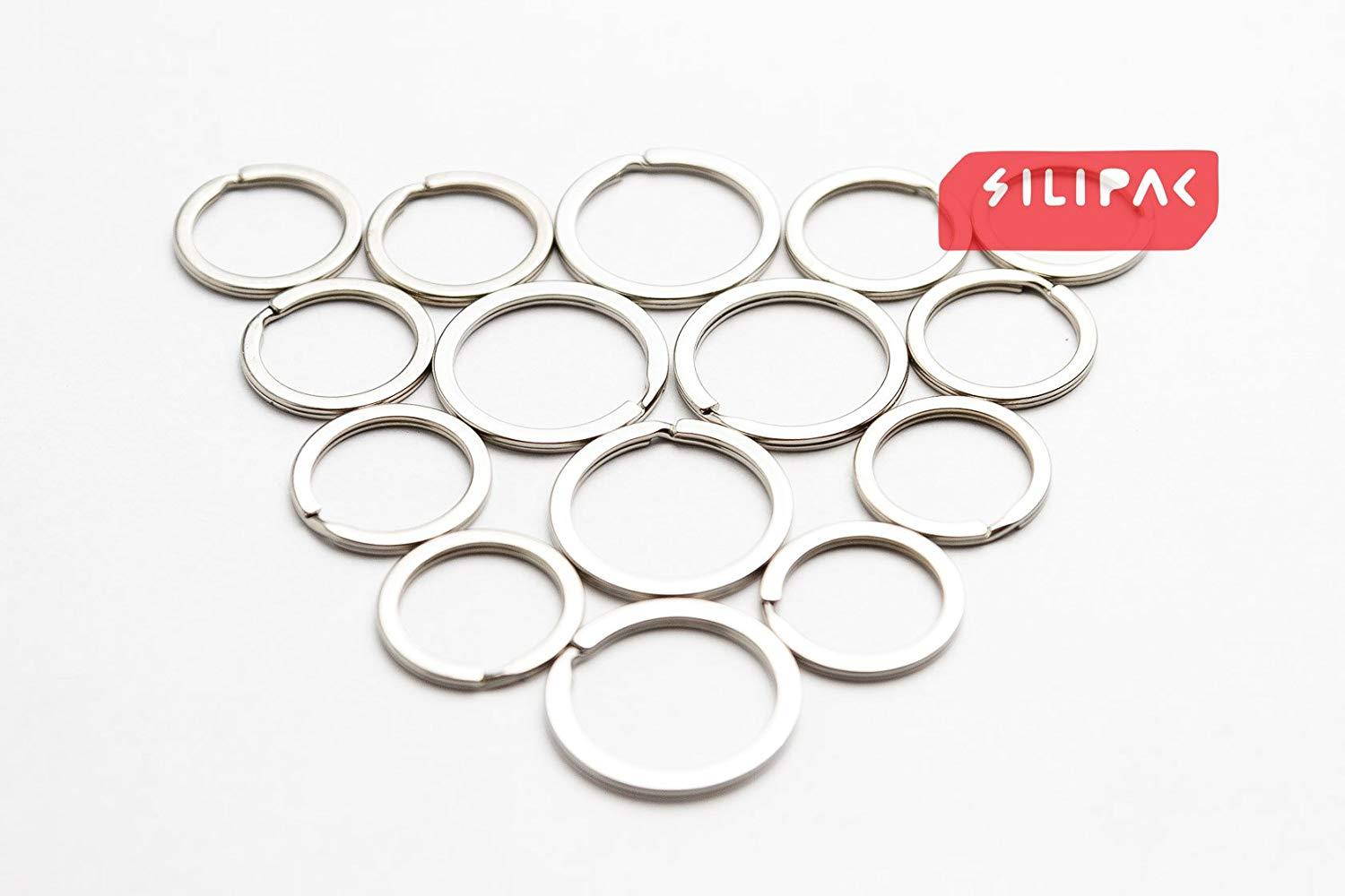 Silipac Metal Key Rings Heavy Duty Keyrings Bulk Stainless Steel Belt Loop Tags Split Car Stationery Chains Tag Loops Round Office Supplies Home Keychains Large Flat Ring Chain Organizer Holder