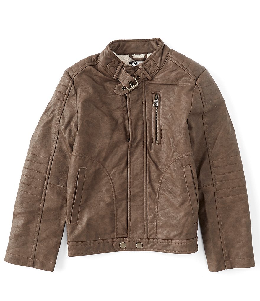 First Wave Little Boys 2T-7 Brown Pleather Moto Jacket