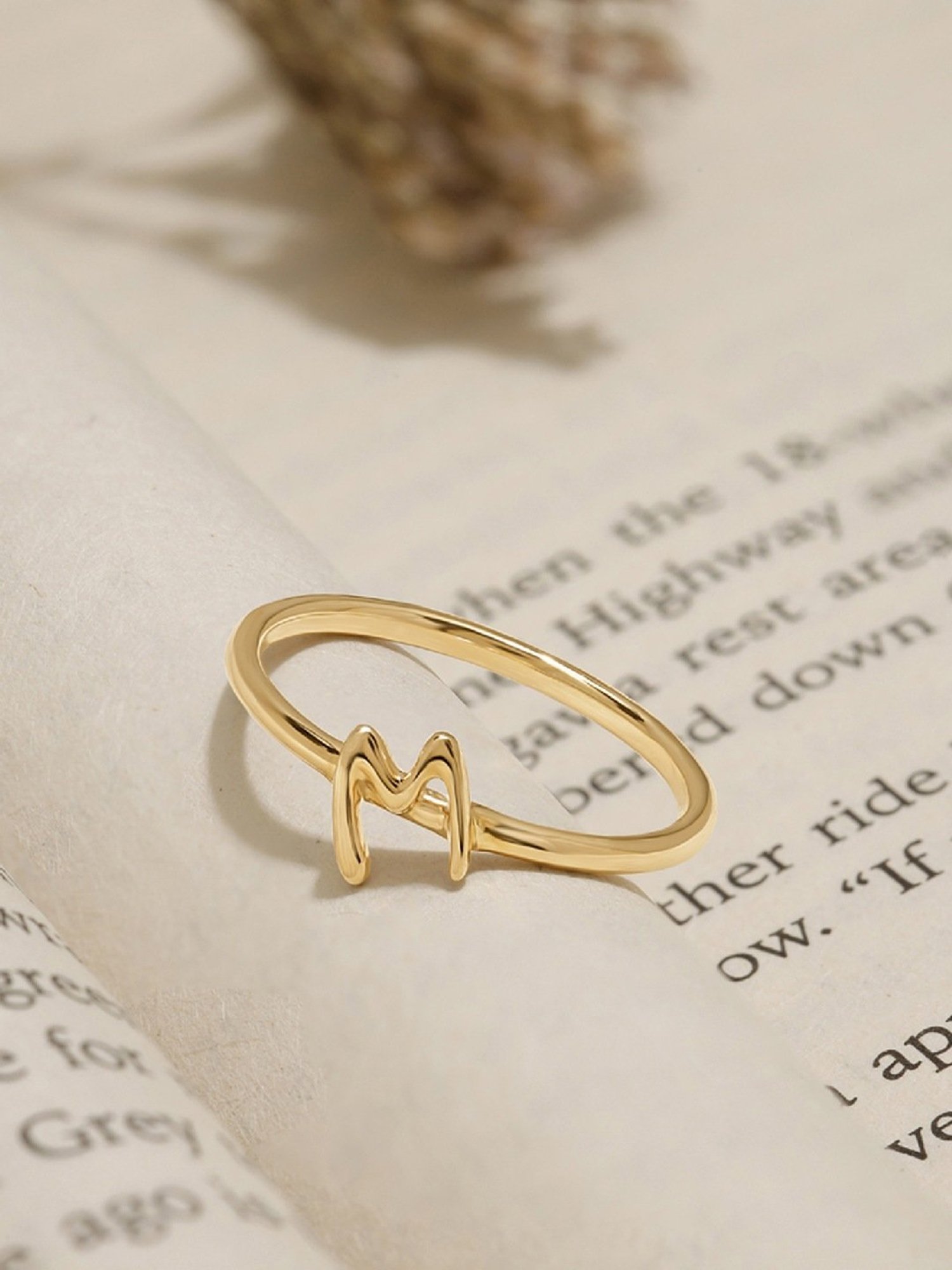 Mia by Tanishq Letter M 14k Yellow Gold Initial Ring