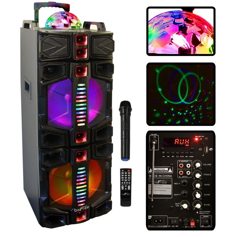 beFree Sound Dual 12 Inch Subwoofer Portable Bluetooth Party Speaker with LED Lights