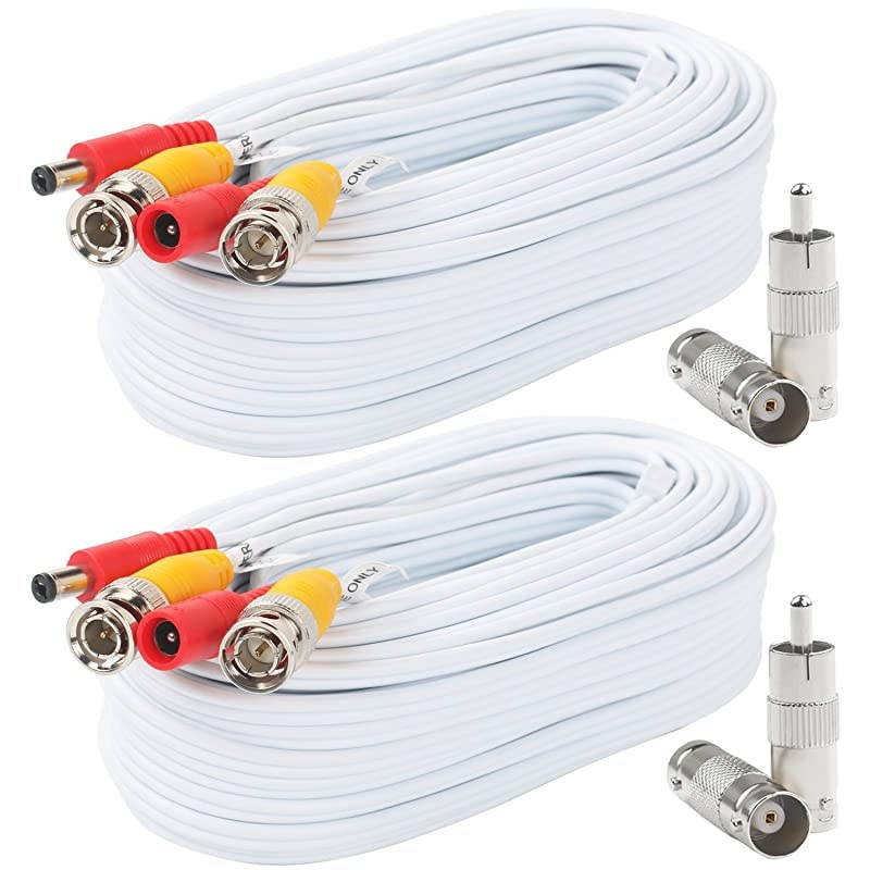BNC Video Power Cable (2 Pack 50 Feet) Pre-Made All-in-One Video Security Camera Cable Wire with Four Connectors for CCTV DVR Surveillance System