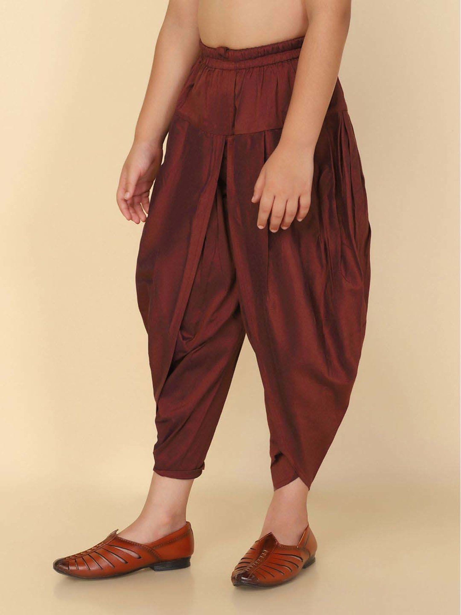 KISAH Boys Maroon Solid Dhoti