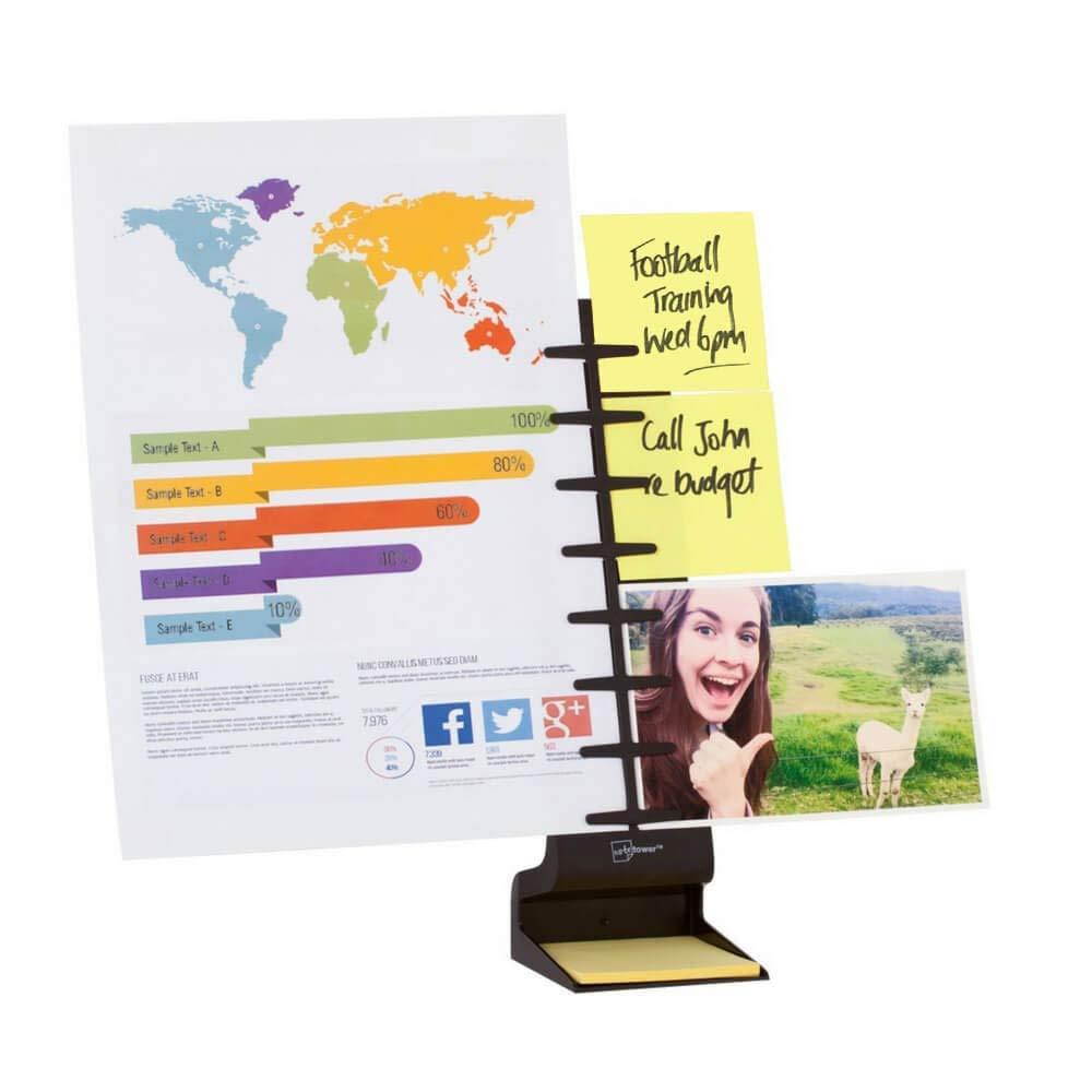 NoteTower Desktop Pro - Sticky Note Organizer & Dispenser + Document Holder - Holds and Displays Copy Paper, Documents, Photos, Sticky Notes and Business Cards (Black)