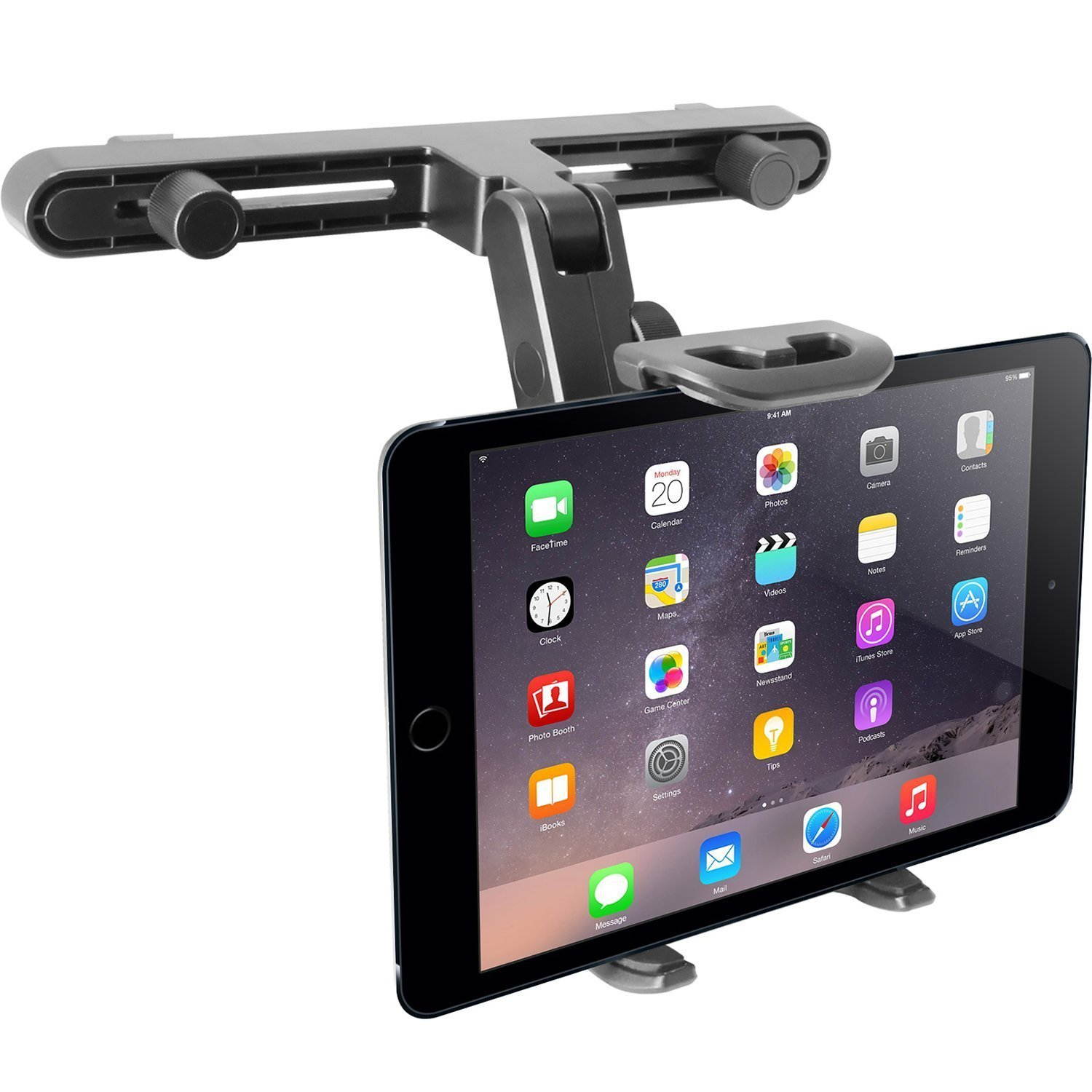 Macally Adjustable Car Seat Headrest Mount and Holder for Apple iPad Air / Mini, Samsung Galaxy Tab, Kindle Fire, Nintendo Switch, and 7" to 10" Tablets (HRMOUNT)