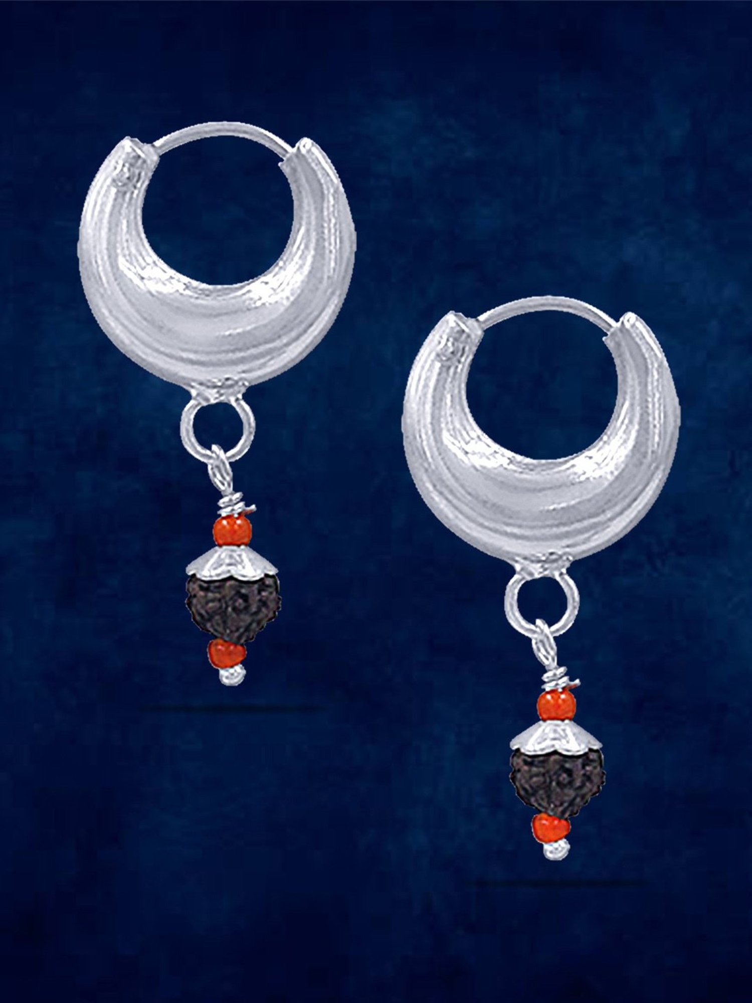 Taraash 92.5 Sterling Silver Rudraksha Hoop Earrings for Women