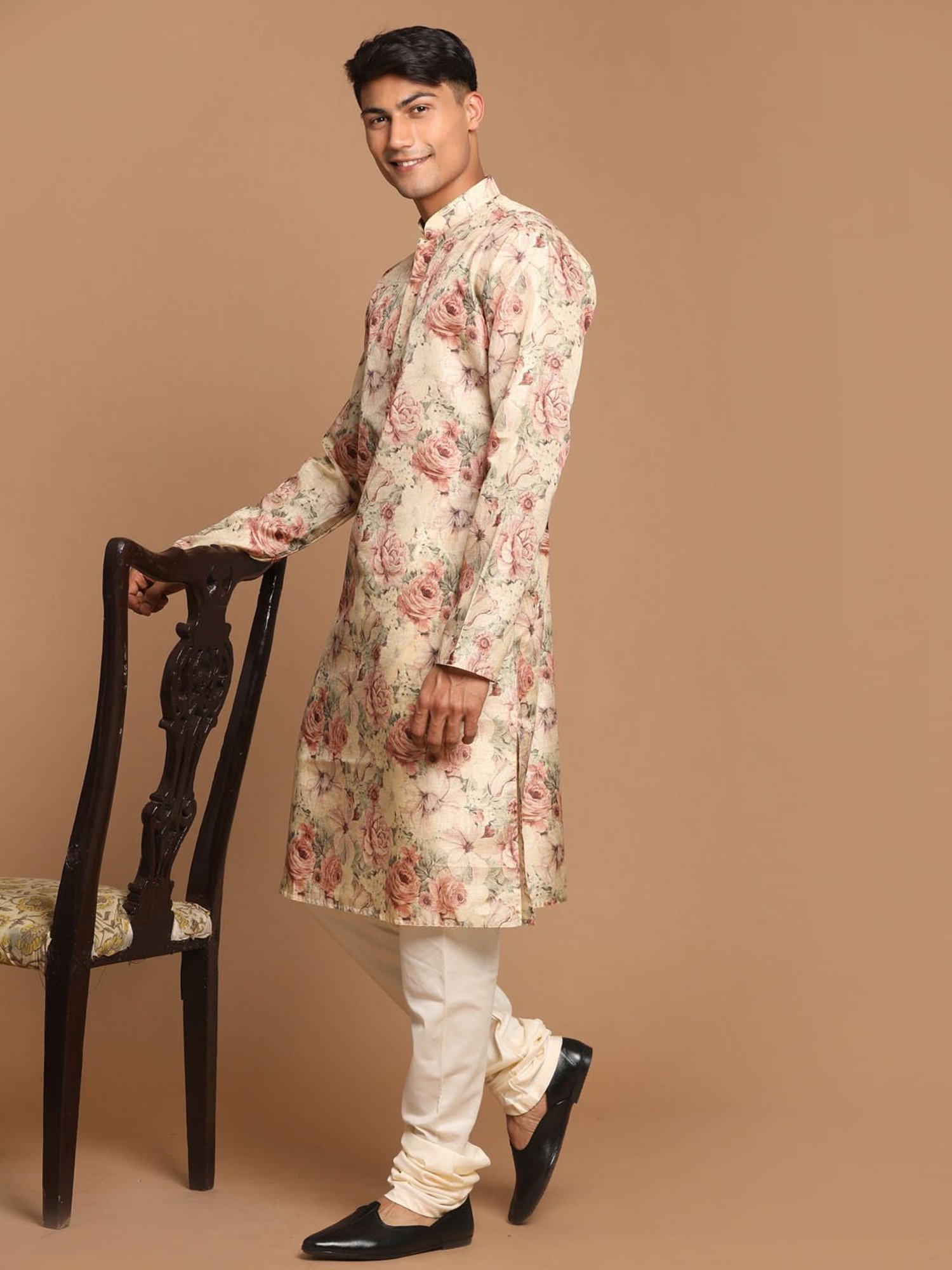 Manthan Fawn & White Regular Fit Kurta
