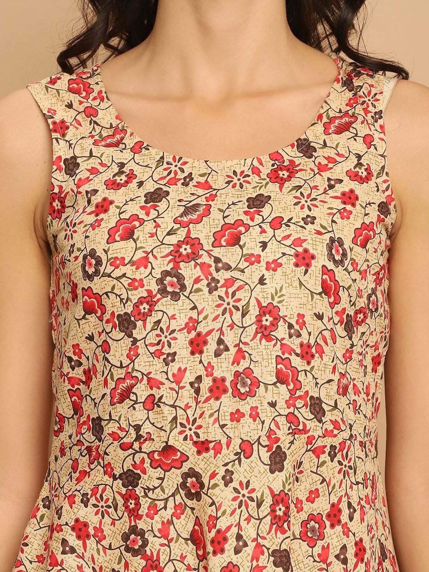 Jompers Beige Cotton Printed Kurta Palazzo Set With Dupatta