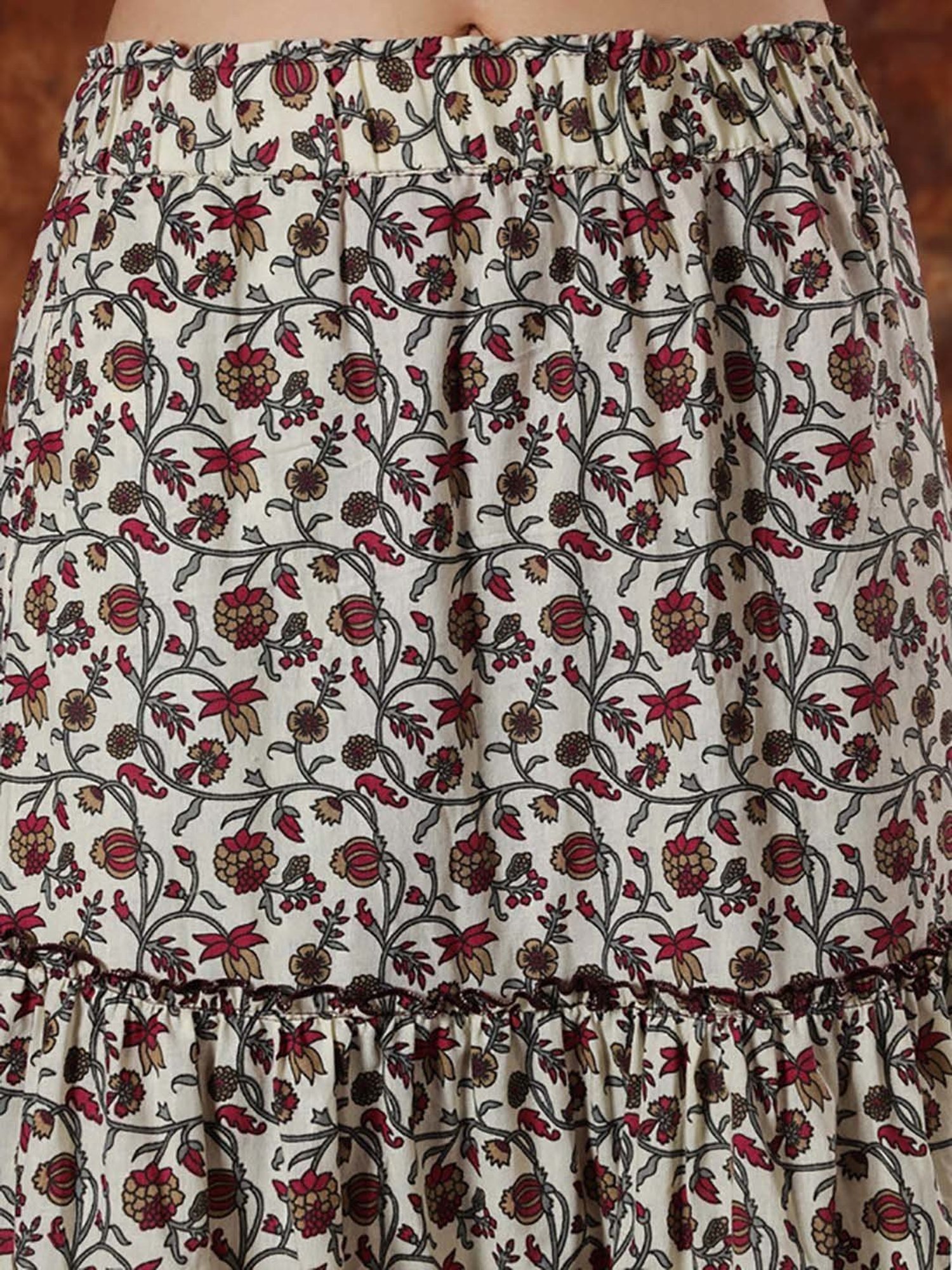 NEUDIS White & Brown Floral Print Maxi Skirt