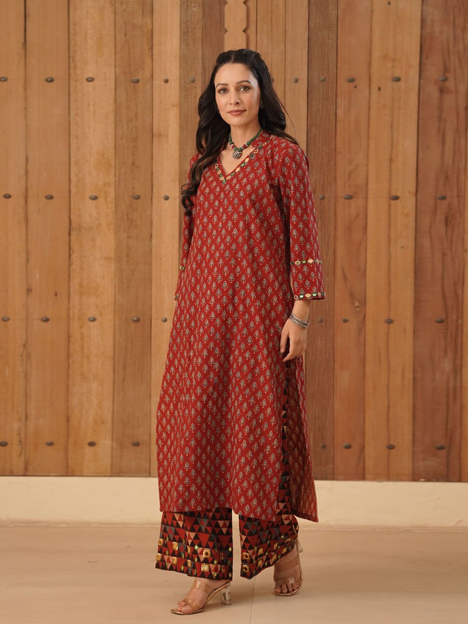 Love Chic Ajrakh Cotton Palazzo with hand embroidery