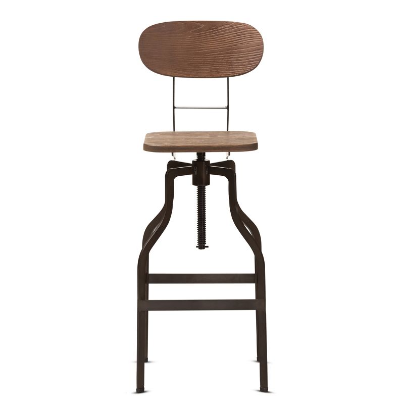 Varek Wood and Rust Finished Steel Adjustable Swivel Barstool Brown - BaxtonStudio